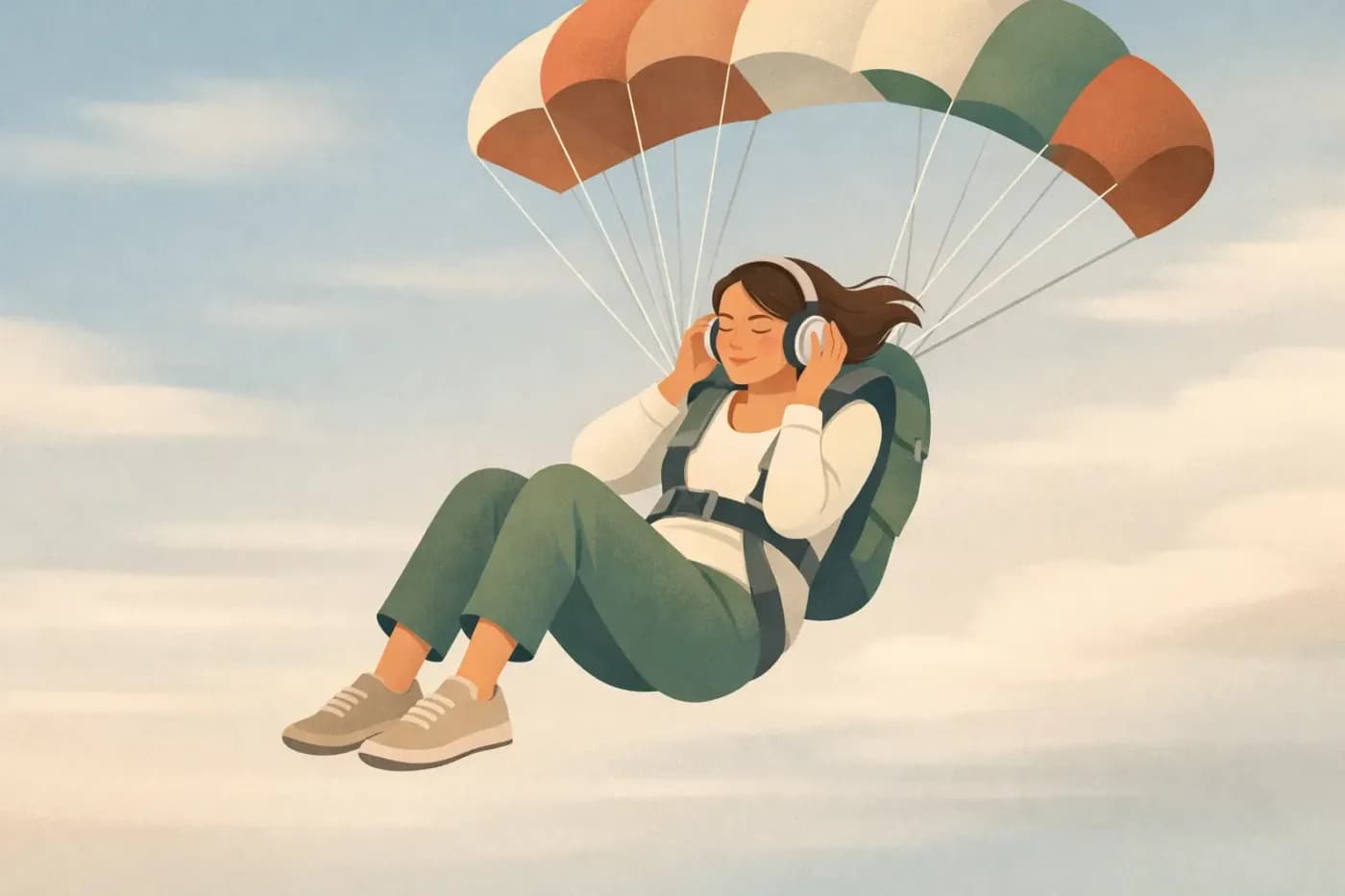 Women on a train listening to a podcast